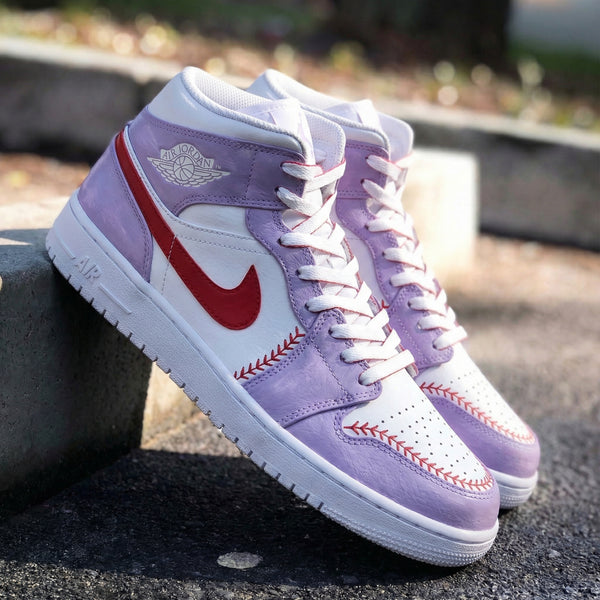Custom AJ 1s Shoes Purple White Baseball Design-oicustom