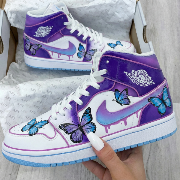 Custom AJ 1s Shoes Purple White Butterflies-oicustom