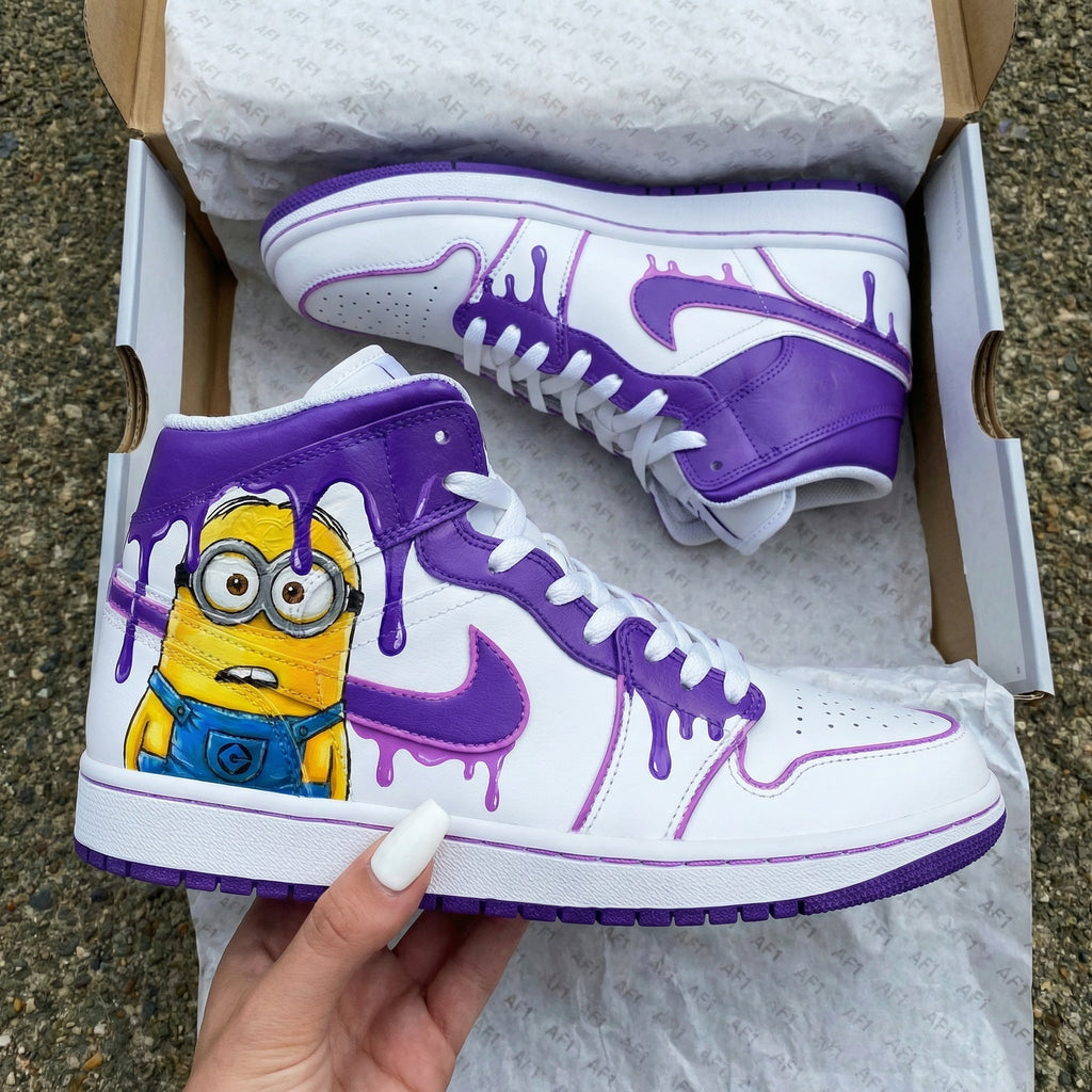 Custom AJ 1s Shoes Purple White Minion Design-oicustom