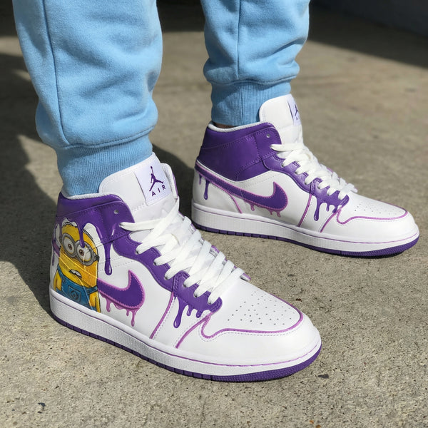 Custom AJ 1s Shoes Purple White Minion Design-oicustom