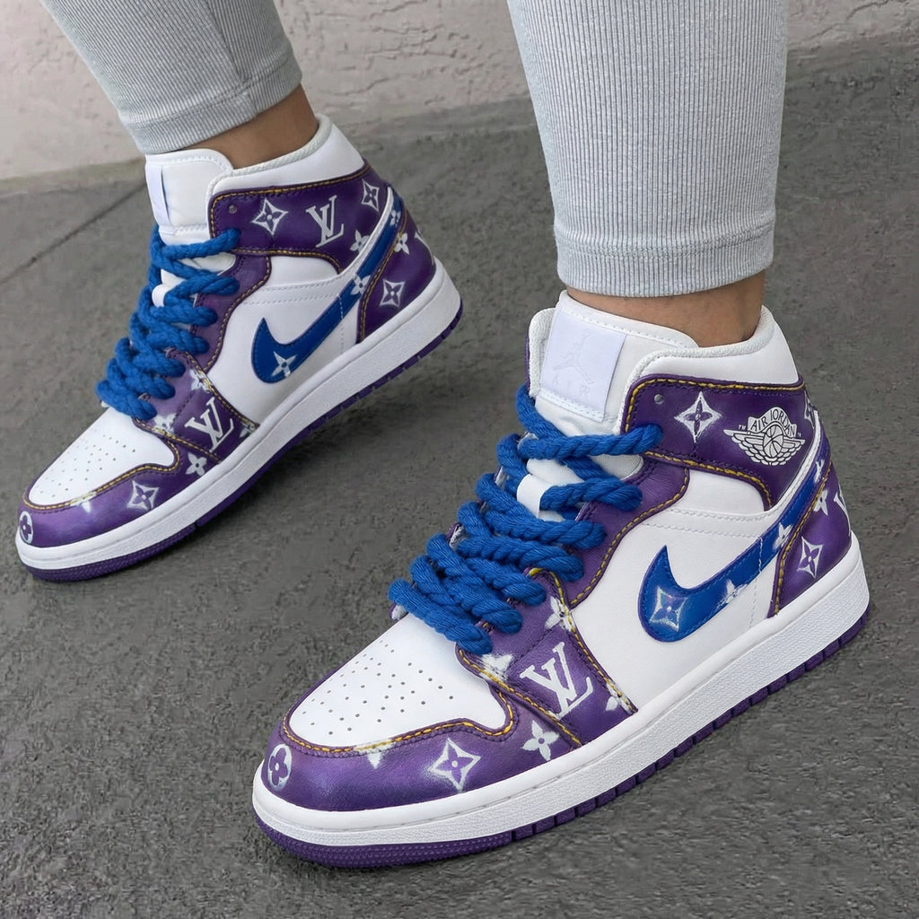 Custom AJ 1s Shoes Purple White with LV Logo-oicustom