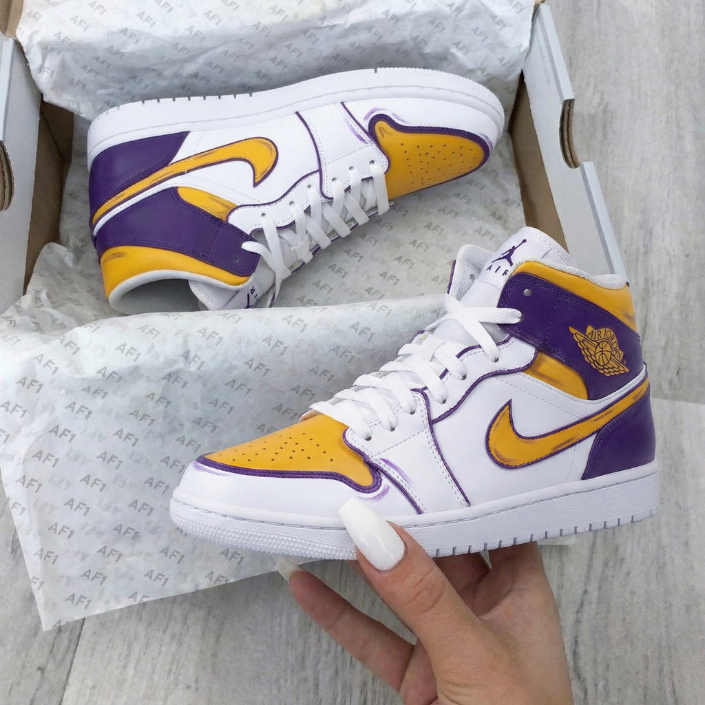 Custom AJ 1s Shoes Purple Yellow Cartoon Style-oicustom