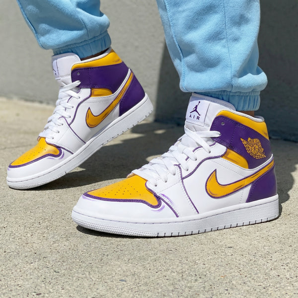 Custom AJ 1s Shoes Purple Yellow Cartoon Style-oicustom