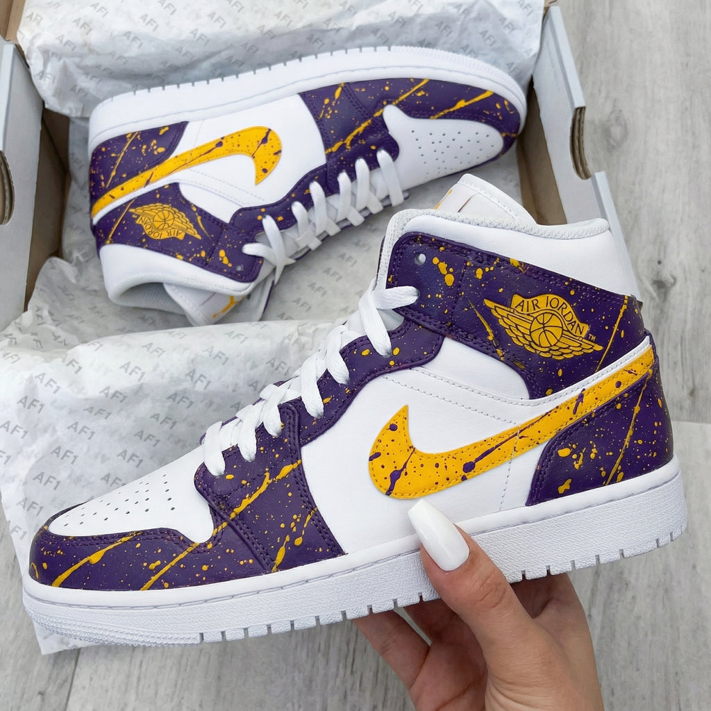 Custom AJ 1s Shoes Purple Yellow Paint Splatter-oicustom