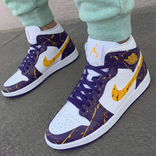 Custom AJ 1s Shoes Purple Yellow Paint Splatter-oicustom