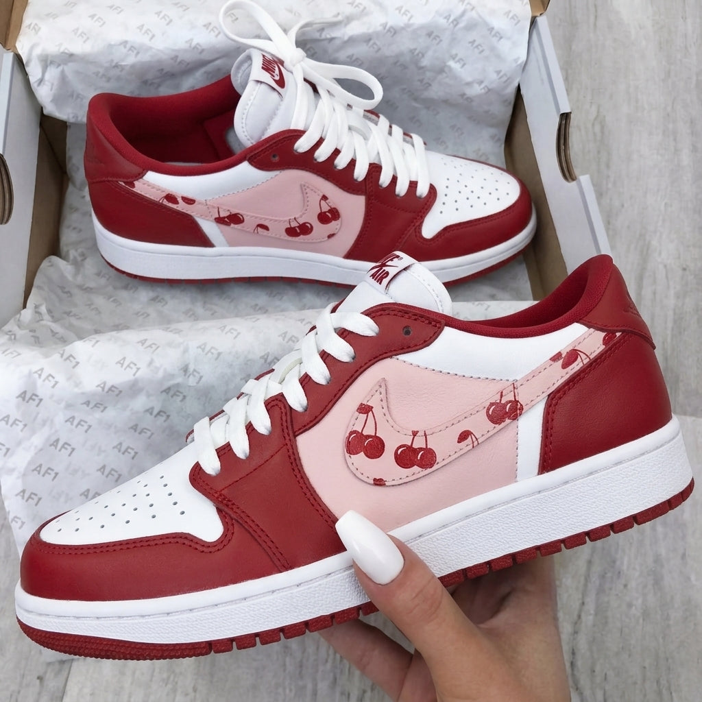 Custom AJ 1s Shoes Red Baby Pink Cherries-oicustom