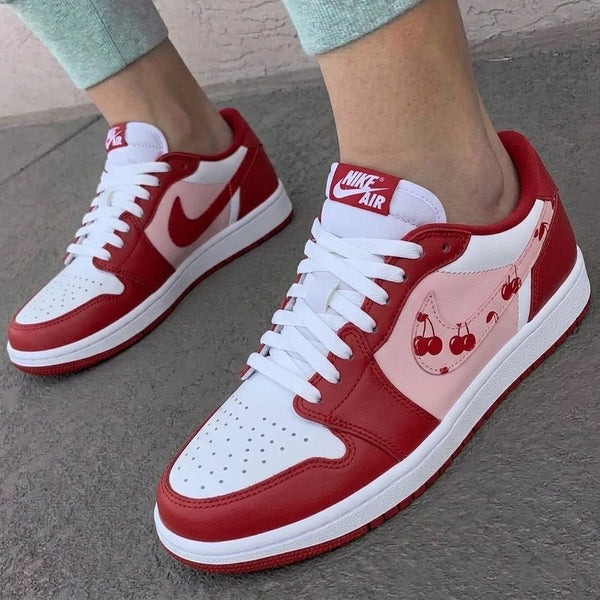 Custom AJ 1s Shoes Red Baby Pink Cherries-oicustom