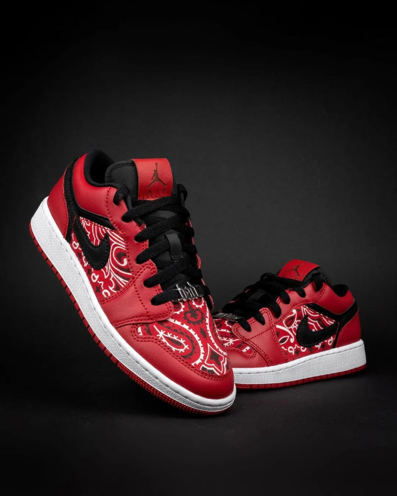 Custom AJ 1s Shoes Red Black Bandana Pattern-oicustom