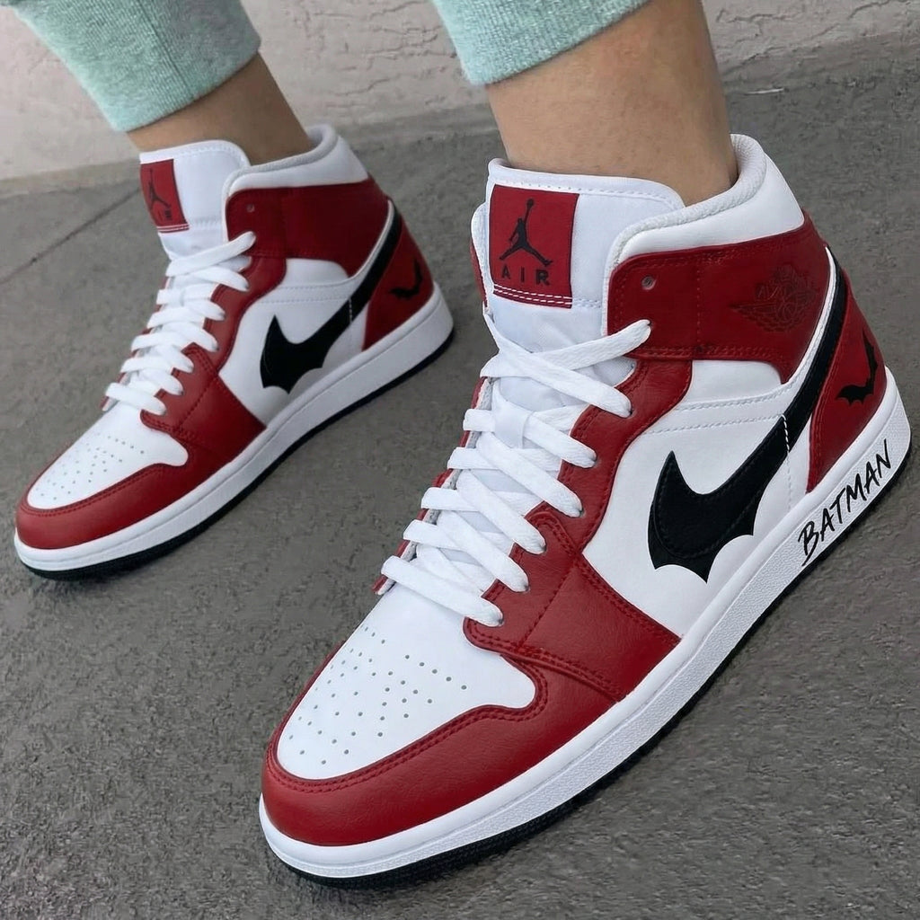 Custom AJ 1s Shoes Red Black Batman Bat-oicustom