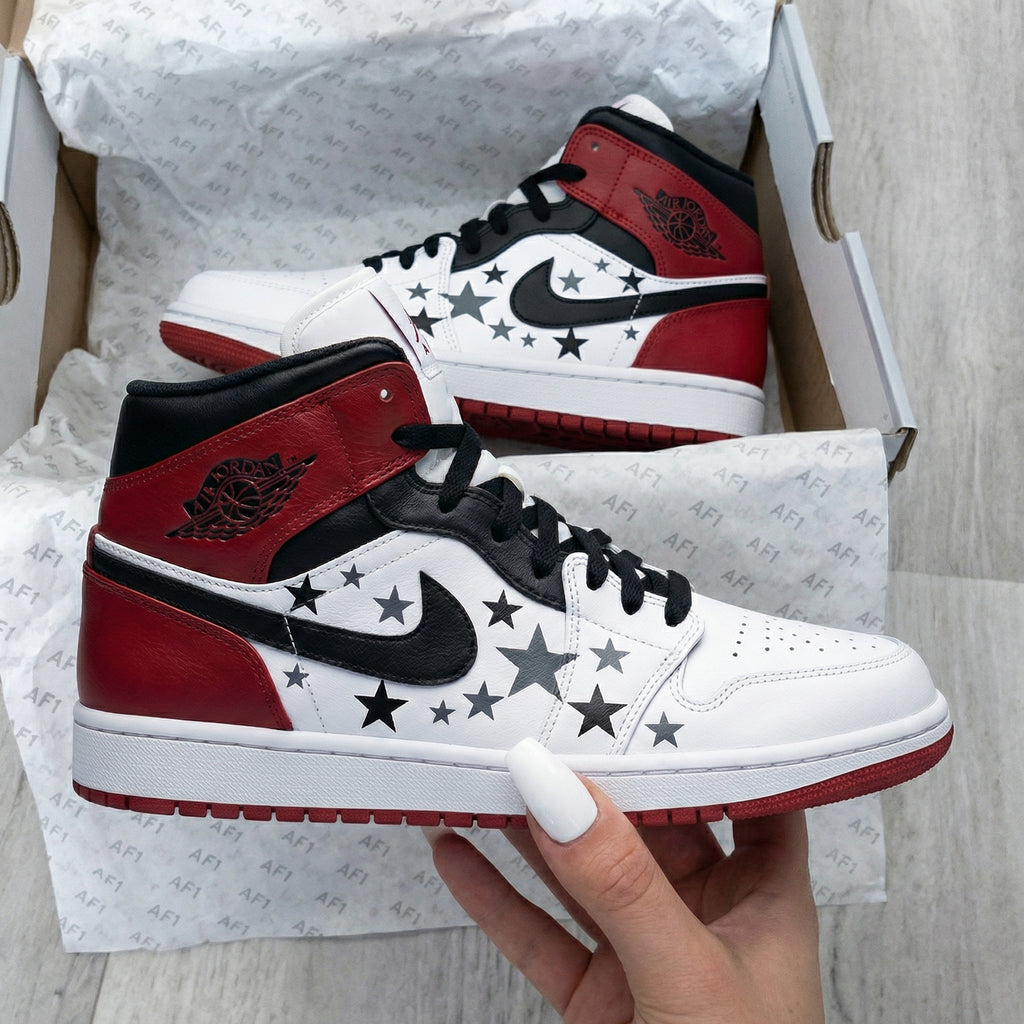 Custom AJ 1s Shoes Red Black Stars-oicustom
