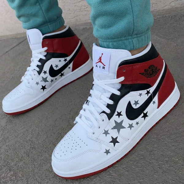 Custom AJ 1s Shoes Red Black Stars-oicustom