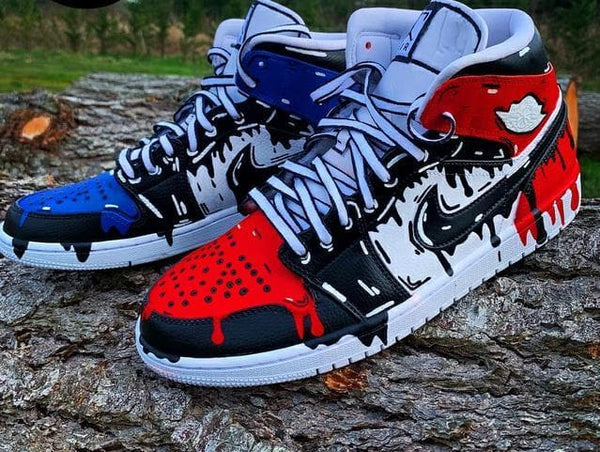 Custom AJ 1s Shoes Red Blue Drip Design-oicustom