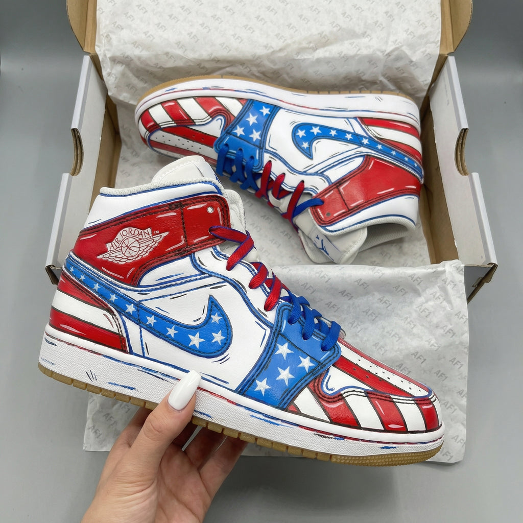 Custom AJ 1s Shoes Red Blue Star Stripe Pattern-oicustom