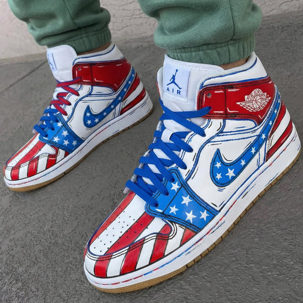 Custom AJ 1s Shoes Red Blue Star Stripe Pattern-oicustom