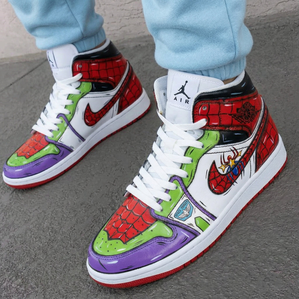 Custom AJ 1s Shoes Red Green Purple Spider - Man Toy Story-oicustom