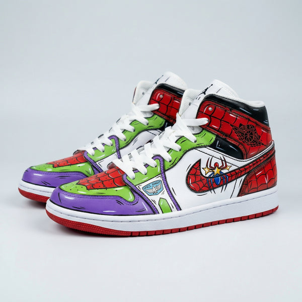Custom AJ 1s Shoes Red Green Purple Spider - Man Toy Story-oicustom