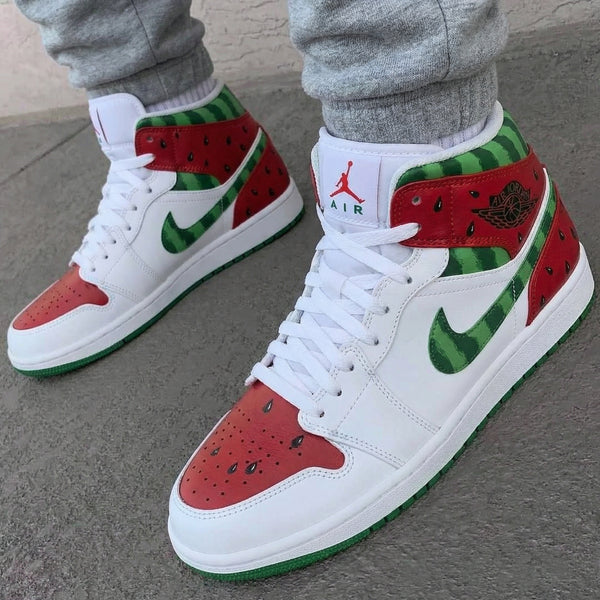 Custom AJ 1s Shoes Red Green Watermelon Pattern-oicustom