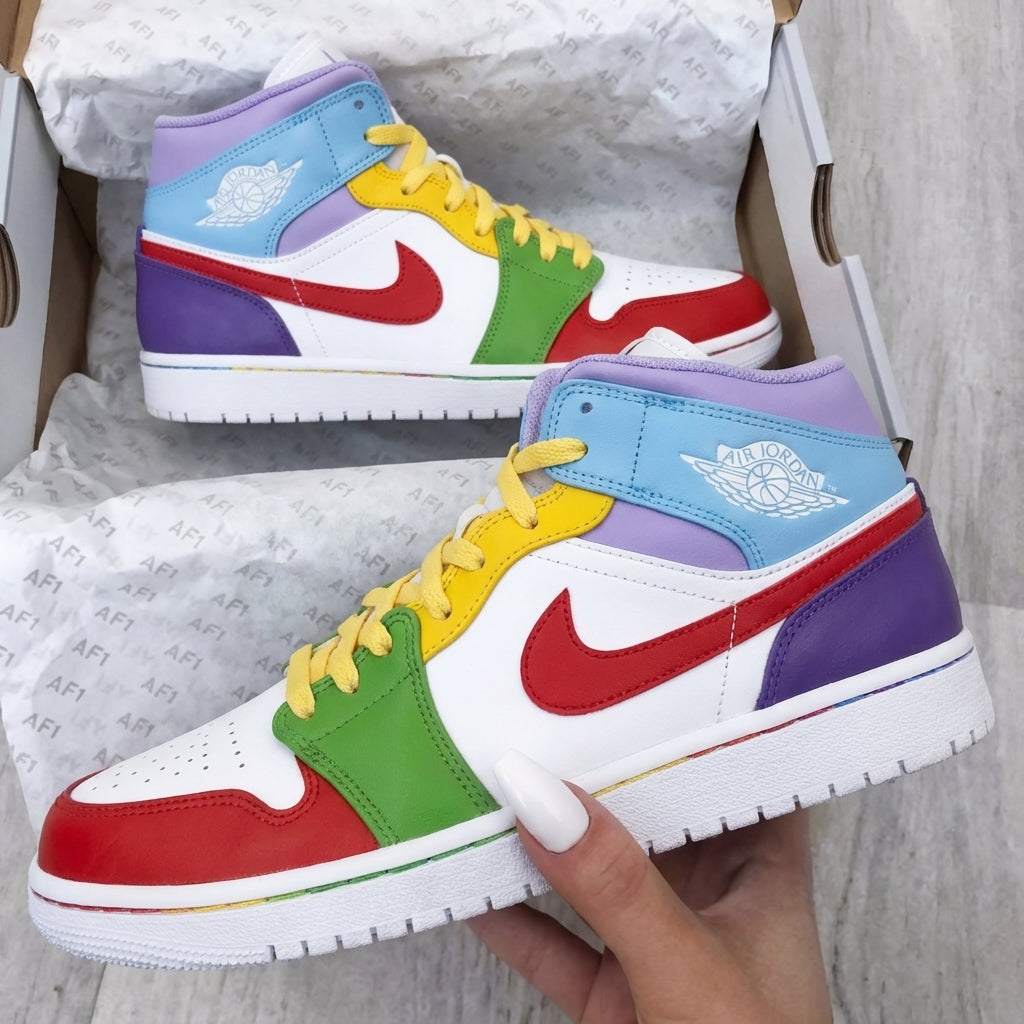 Custom AJ 1s Shoes Red Green Yellow Purple Baby Blue-oicustom