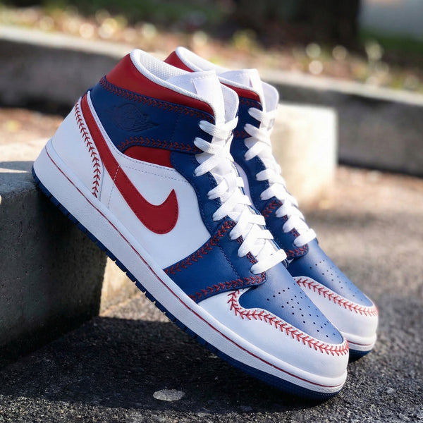 Custom AJ 1s Shoes Red White Blue Baseball Design-oicustom