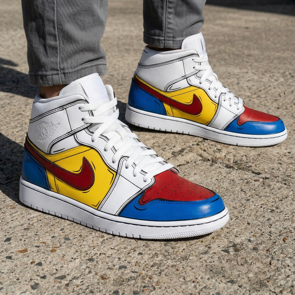 Custom AJ 1s Shoes Red Yellow Blue Cartoon Style-oicustom