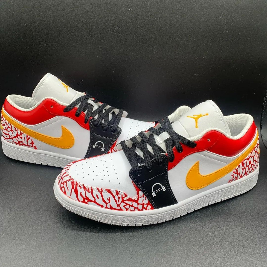 Custom AJ 1s Shoes Red Yellow Crackle Pattern-oicustom