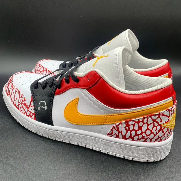Custom AJ 1s Shoes Red Yellow Crackle Pattern-oicustom