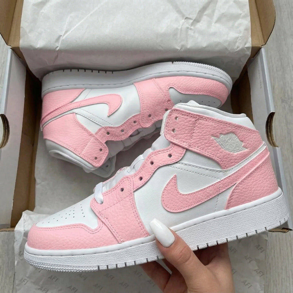 Custom AJ 1s Shoes Romantic Baby Pink and White-oicustom