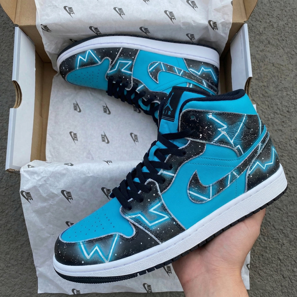 Custom AJ 1s Shoes Teal Black Star - Patterned-oicustom