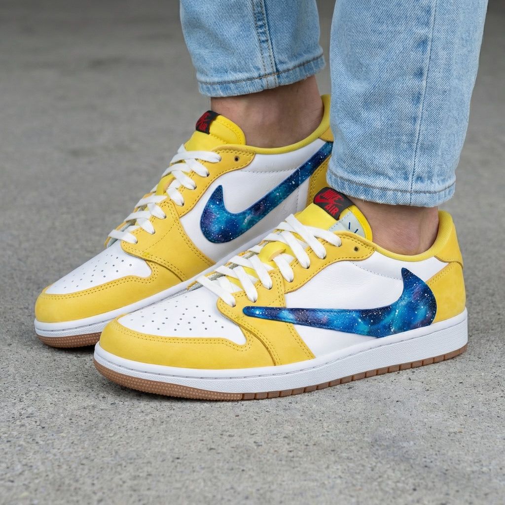 Custom AJ 1s Shoes Travis Scott Yellow White Galaxy Design-oicustom