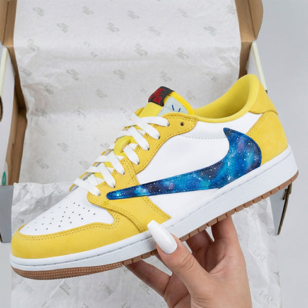 Custom AJ 1s Shoes Travis Scott Yellow White Galaxy Design-oicustom