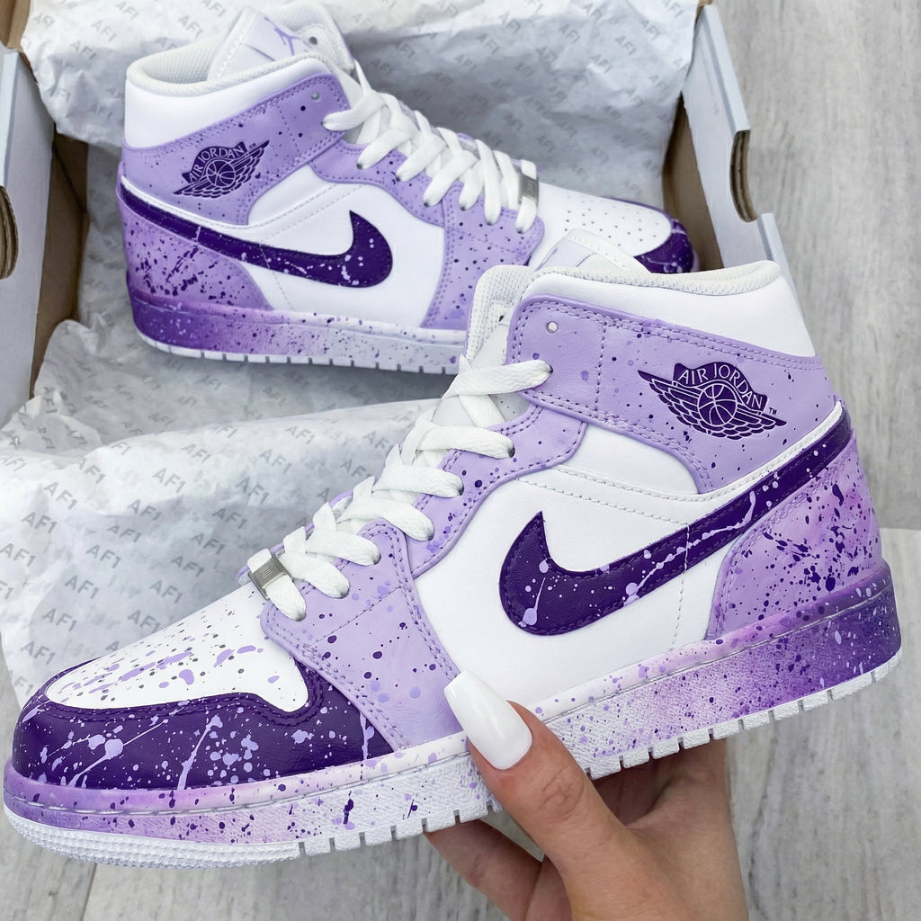 Custom AJ 1s Shoes White and Lilac Splatter Design-oicustom
