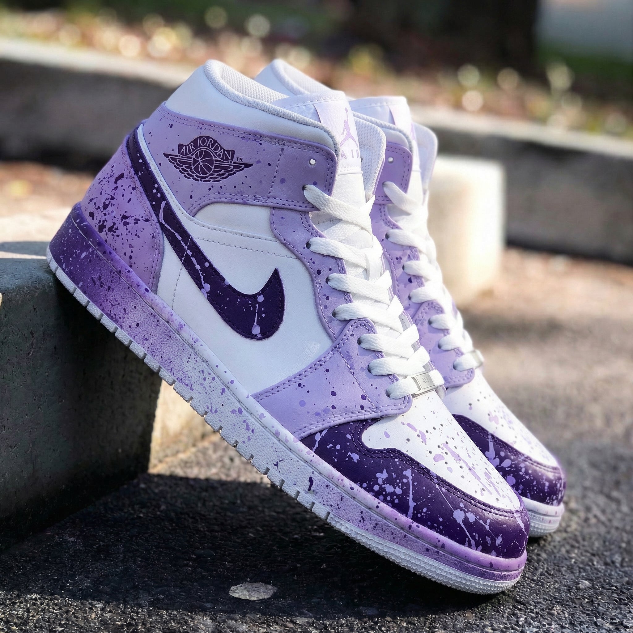 Custom AJ 1s Shoes White and Lilac Splatter Design – oicustom