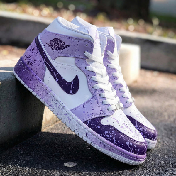 Custom AJ 1s Shoes White and Lilac Splatter Design-oicustom