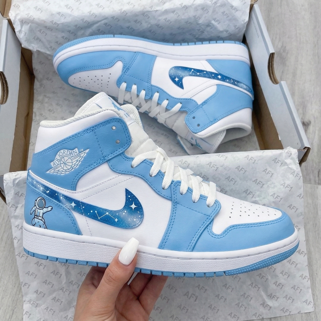 Custom AJ 1s Shoes White Baby Blue Astronaut Constellation Stars Galaxy-oicustom