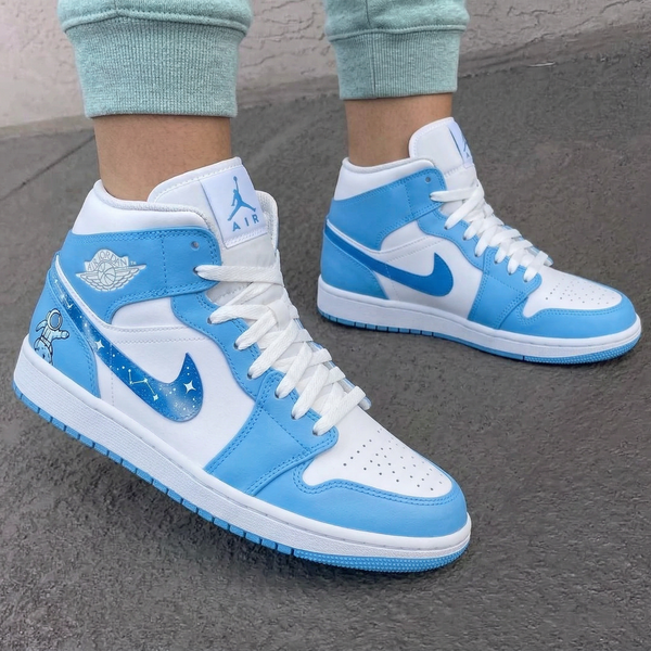 Custom AJ 1s Shoes White Baby Blue Astronaut Constellation Stars Galaxy-oicustom