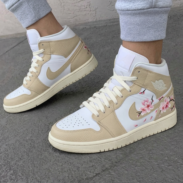 Custom AJ 1s Shoes White Beige Cherry Blossom-oicustom