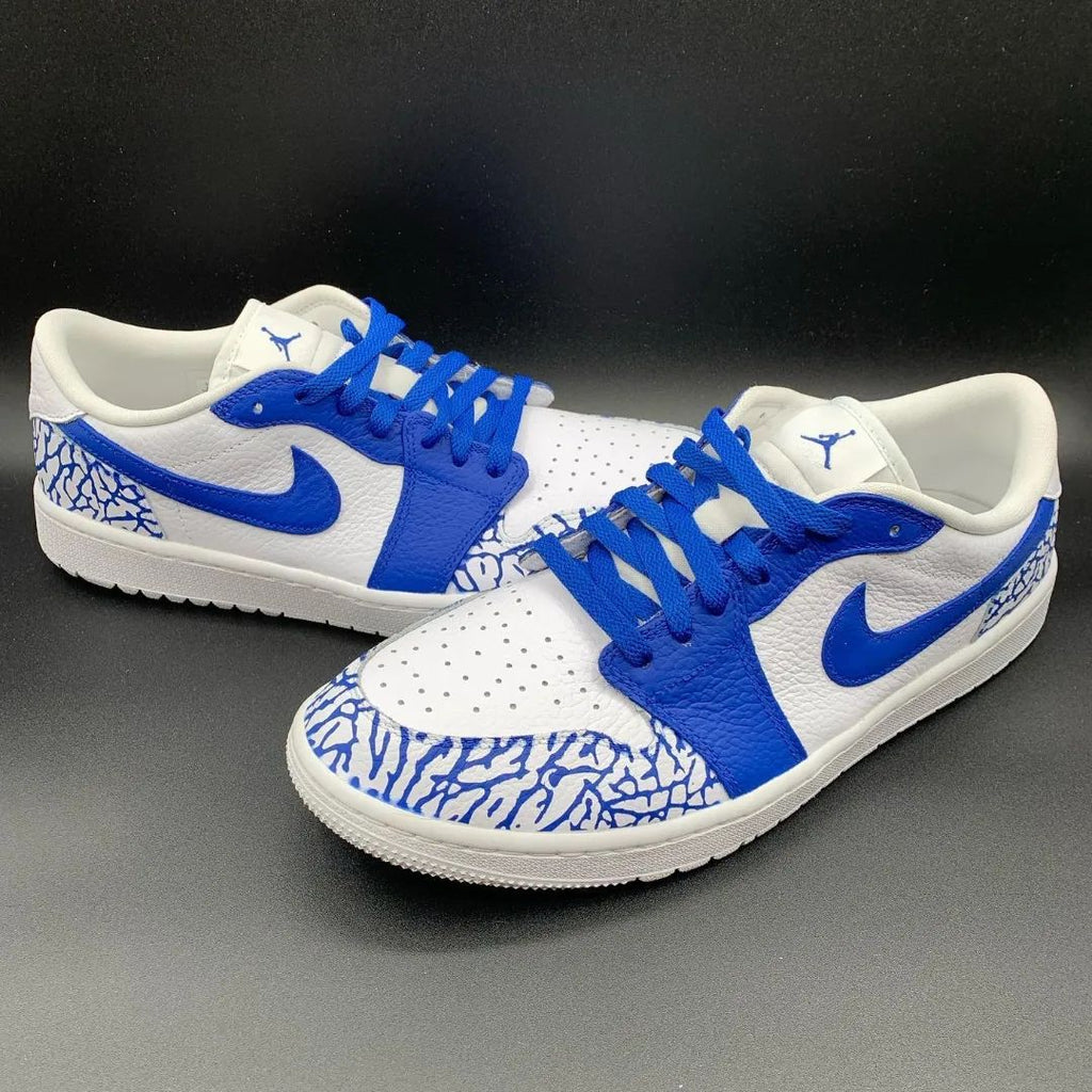 Custom AJ 1s Shoes White Blue Crackle Pattern-oicustom