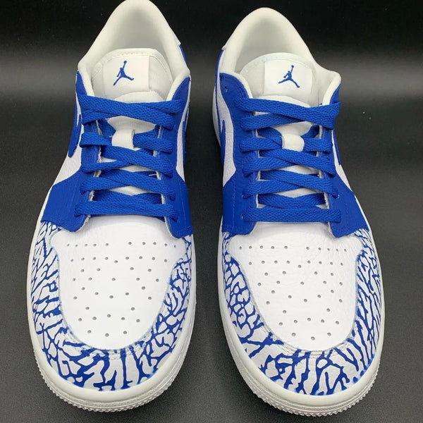 Custom AJ 1s Shoes White Blue Crackle Pattern-oicustom