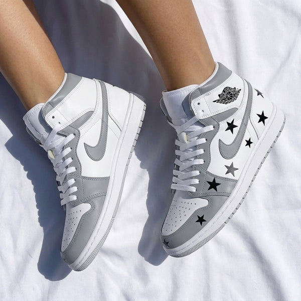 Custom AJ 1s Shoes White Gray Black Stars-oicustom