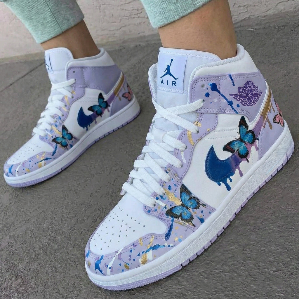 Custom AJ 1s Shoes White Lavender with Butterflies-oicustom