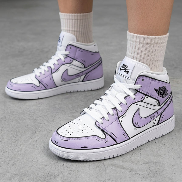 Custom AJ 1s Shoes White Light Purple Comic Outline-oicustom