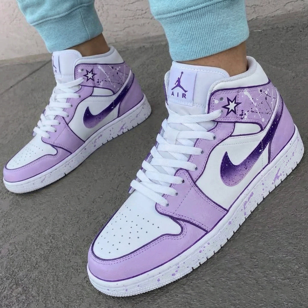 Custom AJ 1s Shoes White Lilac Star Pattern-oicustom