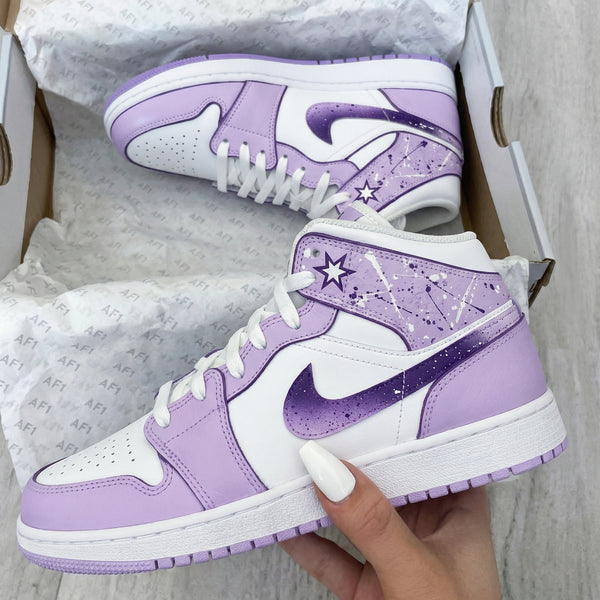 Custom AJ 1s Shoes White Lilac Star Pattern-oicustom