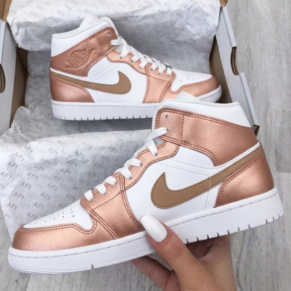 Custom AJ 1s Shoes White Metallic Rose Gold-oicustom