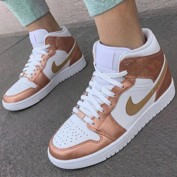Custom AJ 1s Shoes White Metallic Rose Gold-oicustom