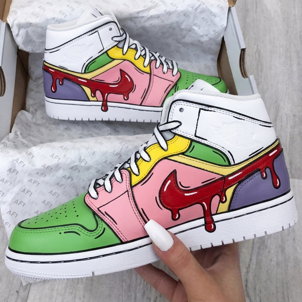 Custom AJ 1s Shoes White Multicolor Dripping Cartoon-oicustom