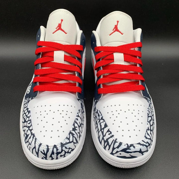 Custom AJ 1s Shoes White Navy Red Crackle Pattern-oicustom