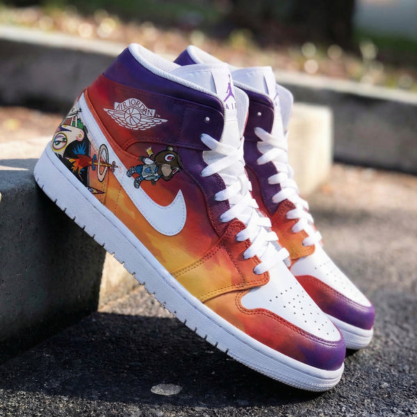Custom AJ 1s Shoes White Orange Purple Cartoon Pattern-oicustom