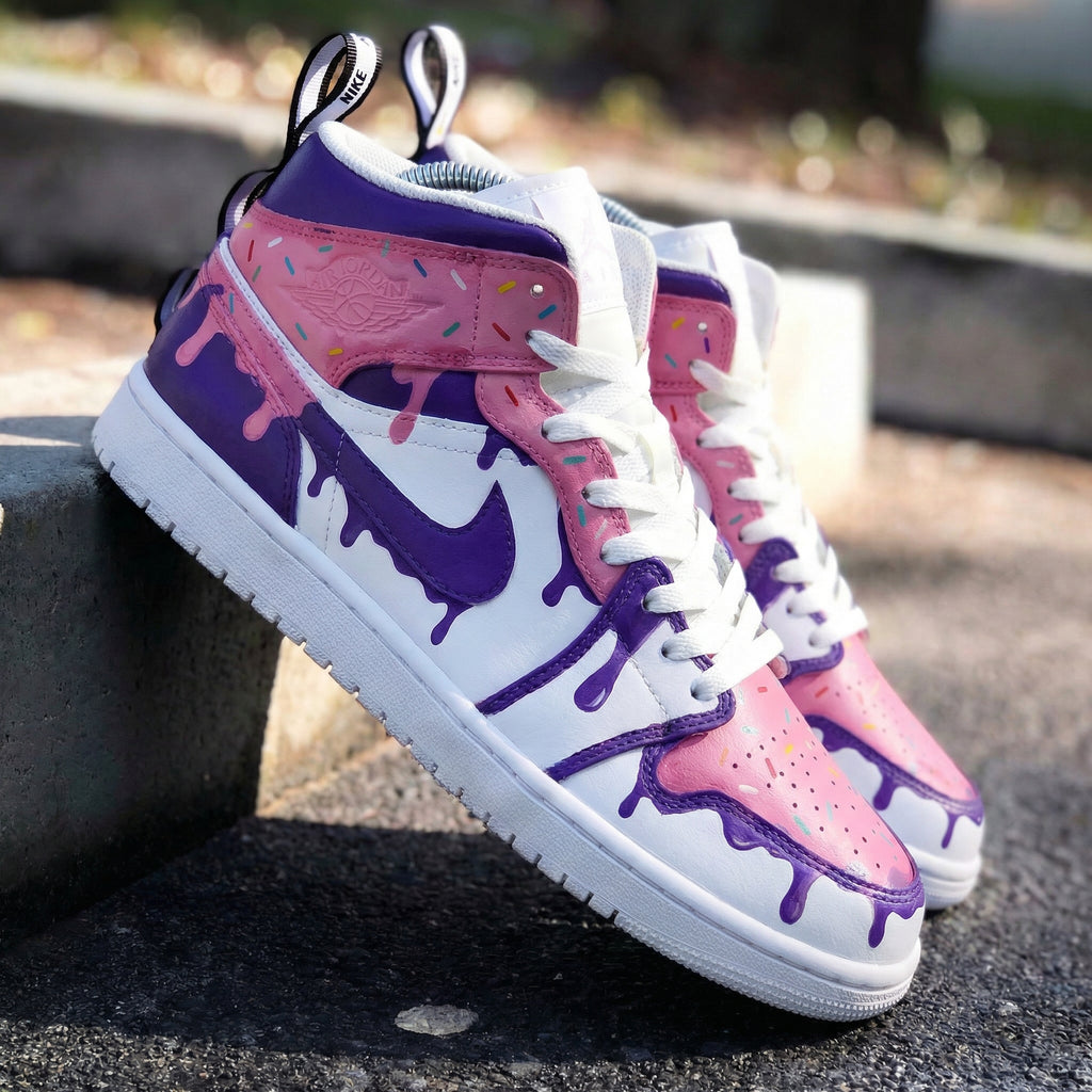 Custom AJ 1s Shoes White Pink Purple Drip Design-oicustom