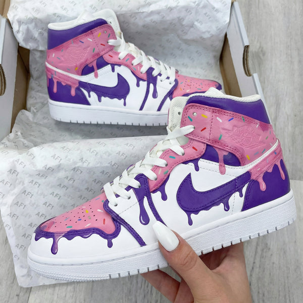 Custom AJ 1s Shoes White Pink Purple Drip Design-oicustom